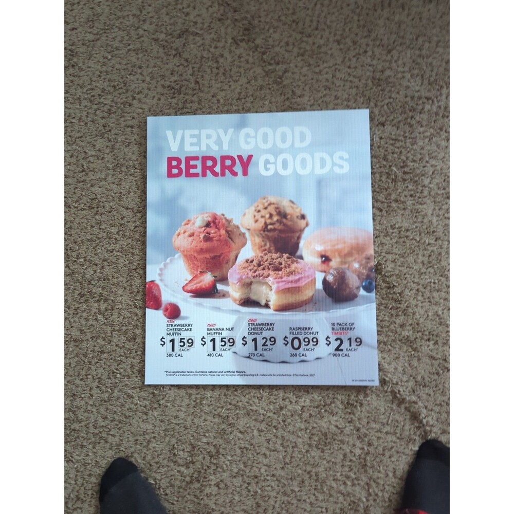 2017 Tim Hortons Berry Goods Store Promo Sign Coroplast Menu Display Timbits